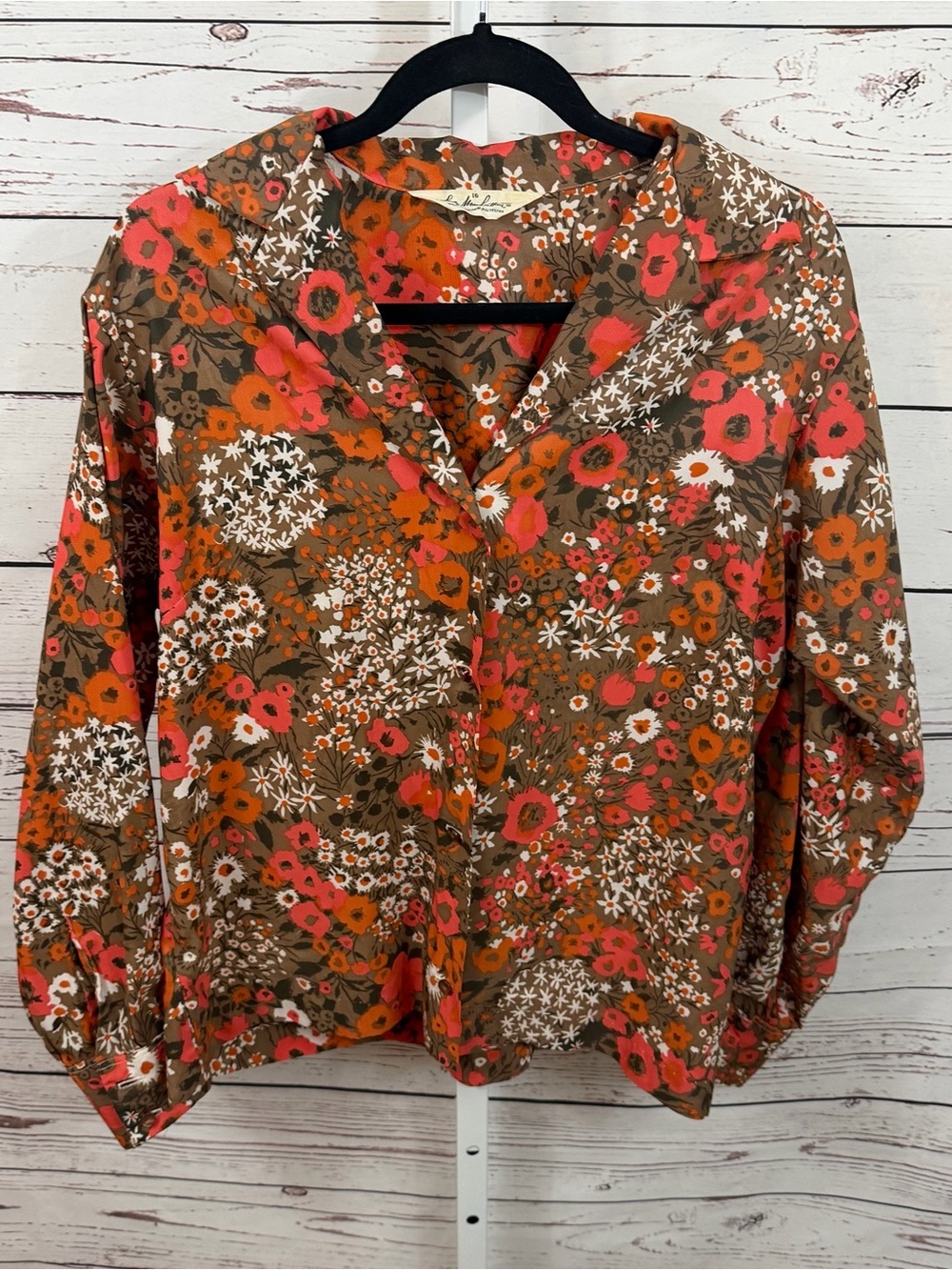 Vintage 70’s Lady Manhattan Floral Blouse  Dacron Button Front Boho Size 16